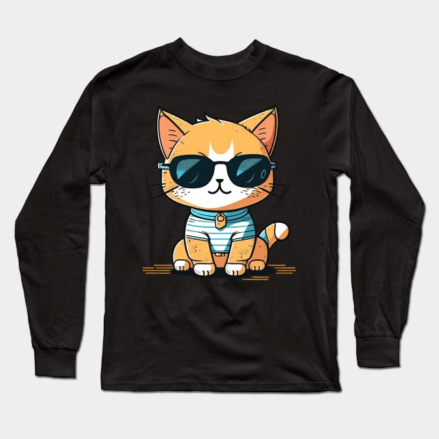 Cute ginger cat wearing sunglasses Long Sleeve T-Shirt by ramith-concept